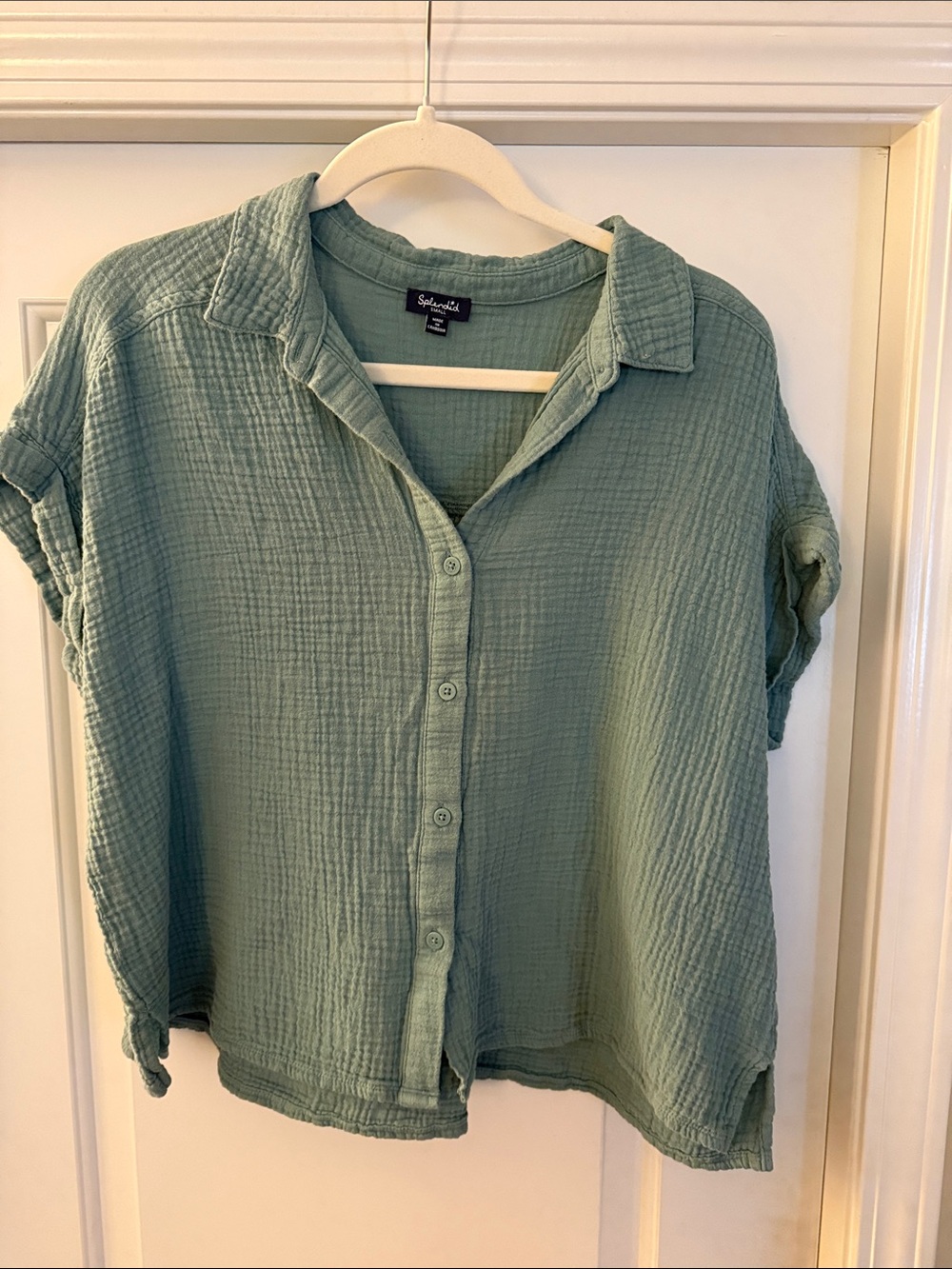 Splendid Light Sage Green Button-Front Gauze Shirt